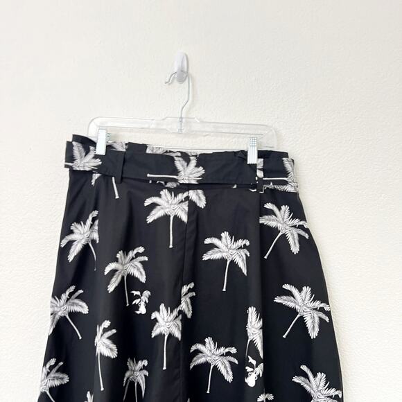 [Ann Taylor] Black White Tropical Palm Tree Pleated Maxi Skirt NWT Pockets Sz 16 - Picture 8 of 12